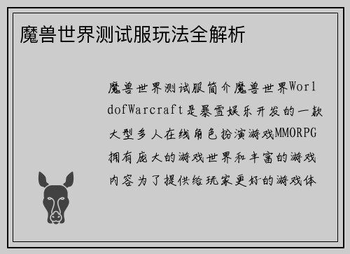 魔兽世界测试服玩法全解析
